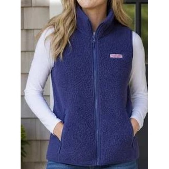 Vineyard Vines Jackets & Blazers - Vineyard Vines Blue Sherpa Fleece Full Zip Vest Womens Large Pockets Preppy L